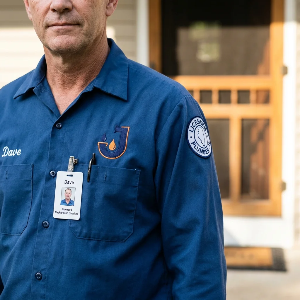 Licensed plumber showing ID badge in Greenwich, OH